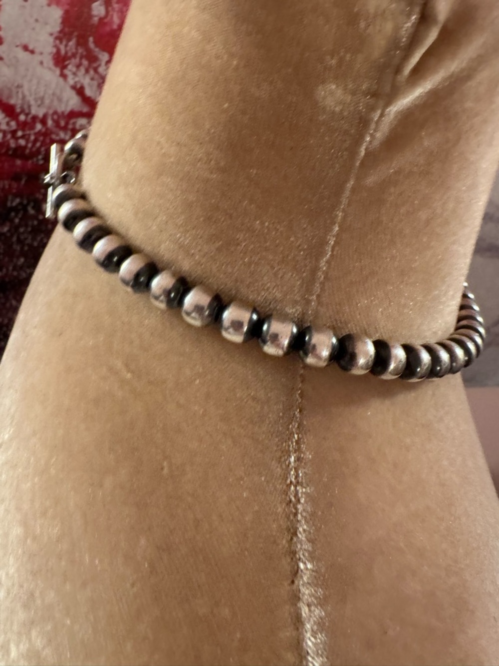 Sterling Navajo Pearl Beaded Choker Necklace - Picture 4 of 7
